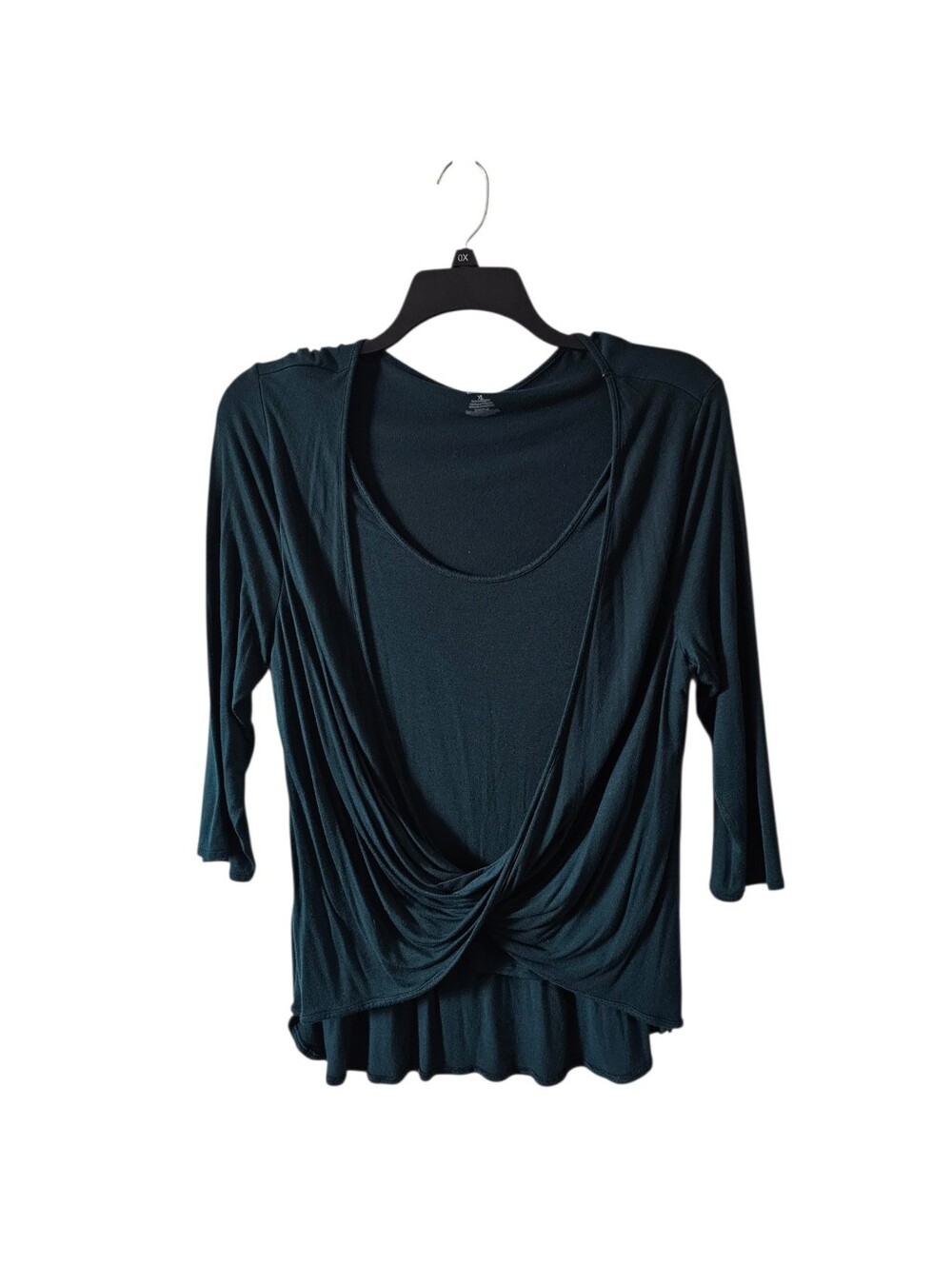 JLO Jennifer Lopez Twist Front Wrap Top XL Dark Green Draped Business Casual